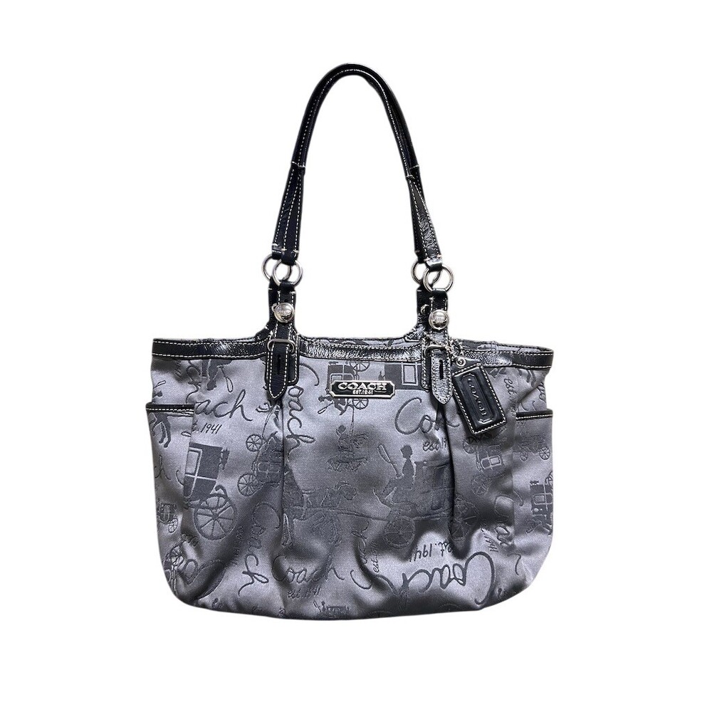 Coach Horse & Carriage East West Gallery Tote Womens Large Gray Black Zip